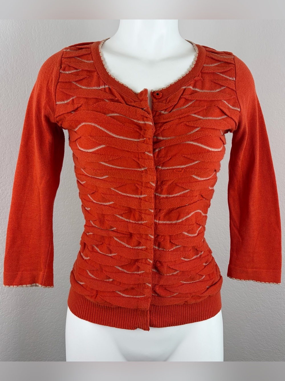 Anthropologie Yellow Bird Red Winter Waves Cardigan